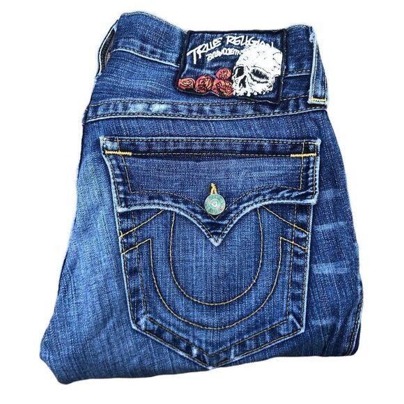 Vintage True Religion Jeans Size 33 'Skull Tab' RICKY Blue - Picture 1 of 10